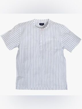 Hugh & Crye Slim Collarless Indigo Poplin Cotton Shirt 2/M